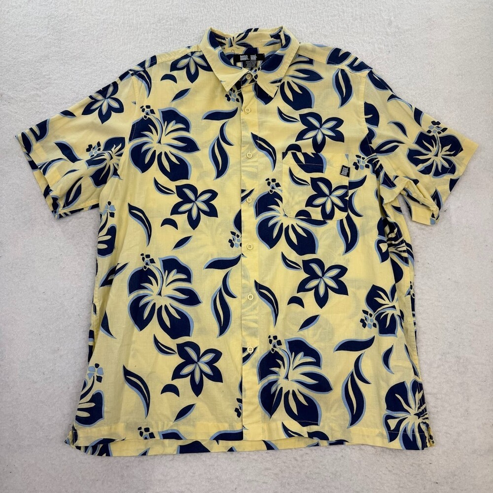 Hussong Men's Hawaiian Yellow Cotton Shirt Short Sleeve Button Down Size Large